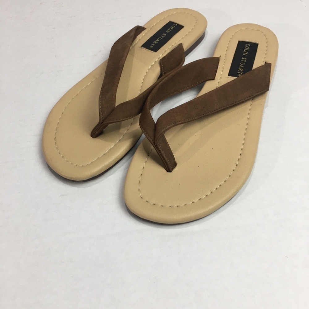 Colin Stuart Leather Flip Flop Sandals Brown Minimalist Resort Size 7